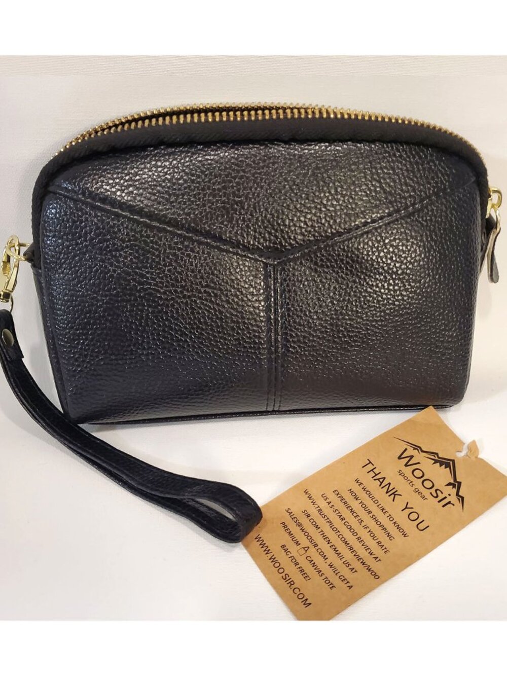 Woosir black leather clutch wristlet NEW